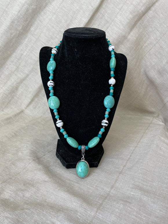 Turquoise Pendant with Black and White Accents